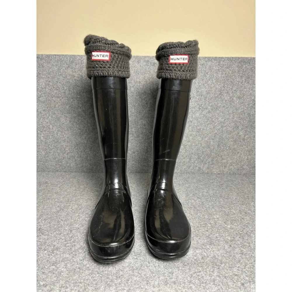 Hunter Black Black Welly Socks Knit Liners Tall Gloss Rain Boots Womens 11 US